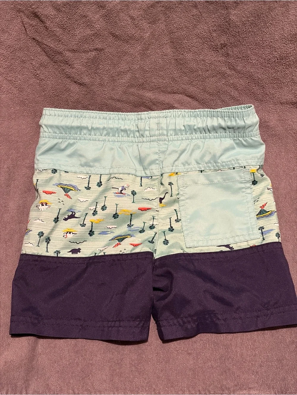 Cat & Jack Light Aqua and Navy Dino Panel Swim Shorts